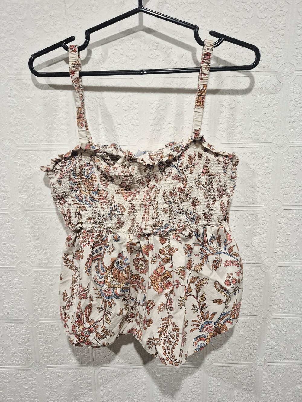 Old Navy Smocked Floral Peplum Cami Tank Top Cream Multi Size L Large